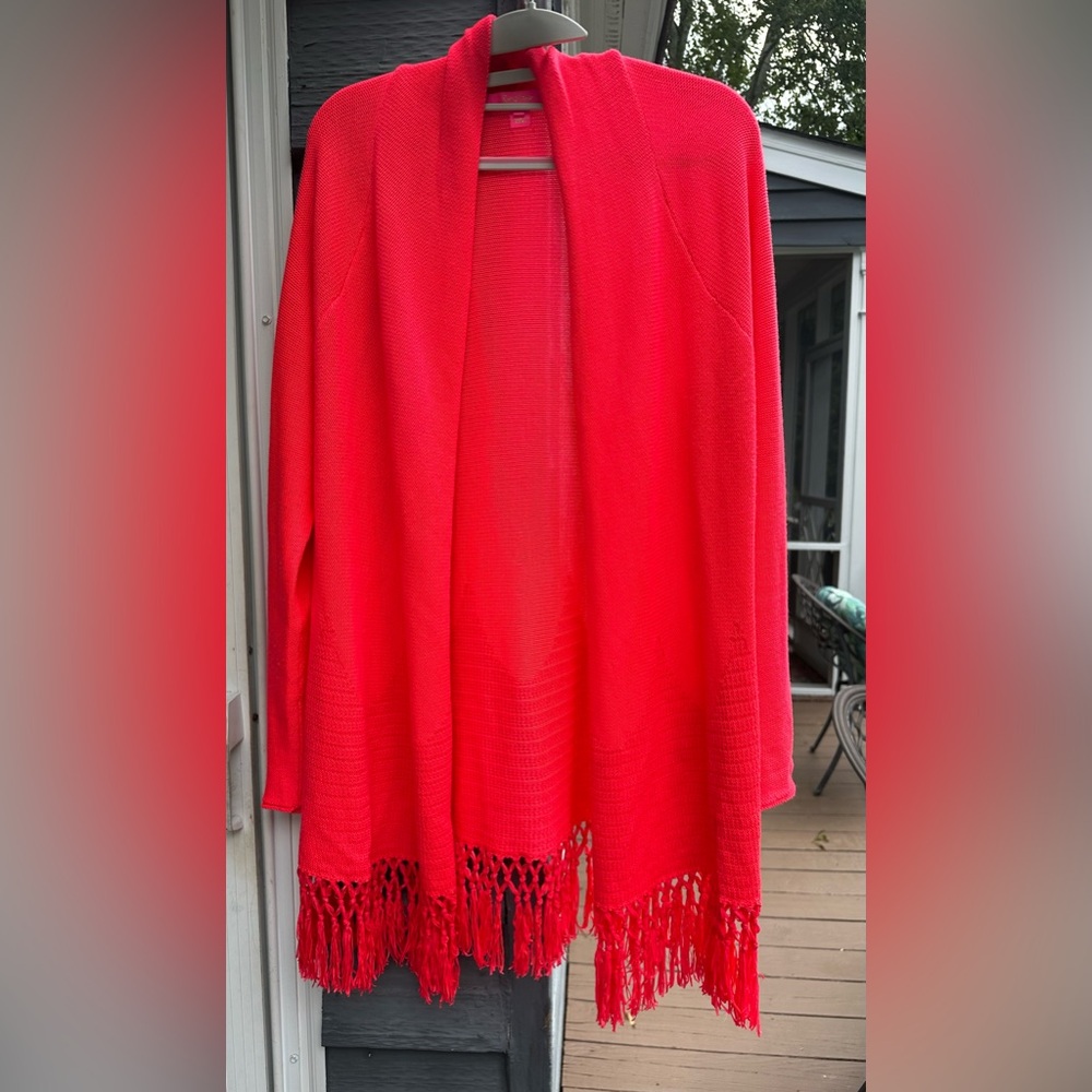 Lilly Pulitzer Tatum Fringe Cardigan. Sz large. NWOT. Beautiful bright color.